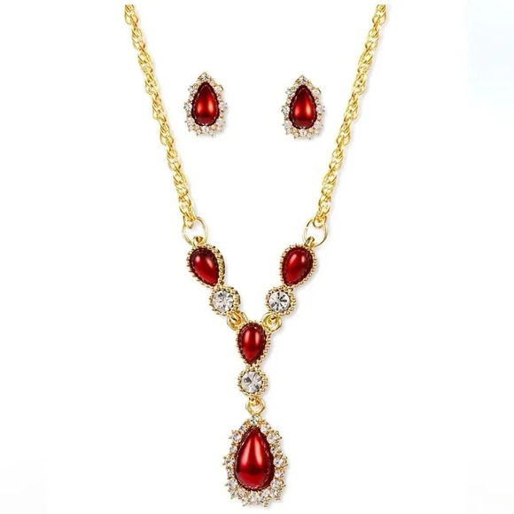 Charter Club Crystal & Colored Imitation Pearl Lariat Necklace&Stud Earrings Set - Picture 1 of 3